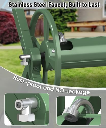 Artigarden Garden Hose Reel Cart with Wheels, Outdoor Hose Reel Cart, Green - Image 3