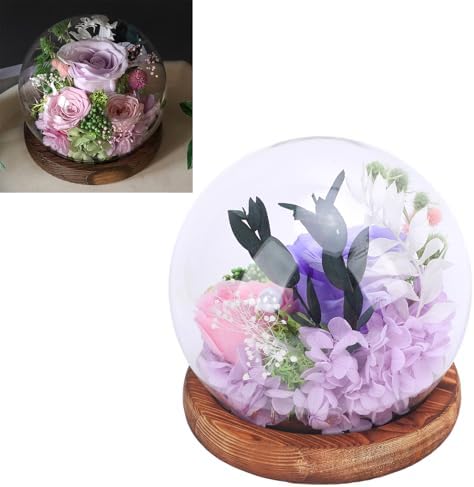 Zerodis H Icrafts Light LED Flower Glass Ball Lamp with Handcrafted Dome for Home Decor Bedroom Office Gift Rose Flowers Glass Globe (Type 2) - Image 3