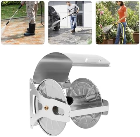 Garden Hose Reel Wall Mount,Stainless Steel Metal Hose Reel With Storage Platform, Heavy Duty Wall Mount Hose Reel,Store Up To 164-Feet Hose Holder For Outdoor Watering - Image 2