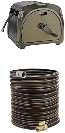 Giraffe Tools SW5 100ft 5/8" Metal Hose Reel Box,Rubber Hose Garden Hose Storage Heavy Duty Reel Hideaway, Crank Handle,Green+Giraffe Tools Hybrid Garden Hose 75ft x 5/8", Female and male Fittings by Unknown