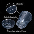 1 Gallon 6 Inch Clear Plastic Plant Pot with Drainage Holes, Interlocking & Detachable Tray - Deep Saucer - Durable BPA-Free Plastic, Transparent Design, Raised Base for Airflow, Set of 6, 92-X-A-6 - Image 5