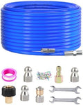 Sewer Jetter Kit for Pressure Washer 50FT, 5800 PSI Water Jet Drain Cleaner Hose 1/4 Inch NPT Corner, Rotating and Button Sewer Jetting Nozzles, Waterproof Tape, Spanners, and Pearl Corsage Pin by FAHKNS