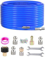 Sewer Jetter Kit for Pressure Washer 50FT, 5800 PSI Water Jet Drain Cleaner Hose 1/4 Inch NPT Corner, Rotating and Button Sewer Jetting Nozzles, Waterproof Tape, Spanners, and Pearl Corsage Pin by FAHKNS