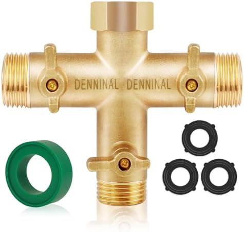 3 Way Hose Splitter, Solid Brass High Flow 3 Way Water Hose Splitter with Metal Handle, Heavy Duty Faucet Spigot Splitter with Shut off Valve, 3/4 Inch Garden Tap Splitter by Denninal