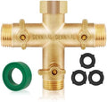 3 Way Hose Splitter, Solid Brass High Flow 3 Way Water Hose Splitter with Metal Handle, Heavy Duty Faucet Spigot Splitter with Shut off Valve, 3/4 Inch Garden Tap Splitter by Denninal