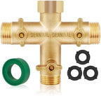 3 Way Hose Splitter, Solid Brass High Flow 3 Way Water Hose Splitter with Metal Handle, Heavy Duty Faucet Spigot Splitter with Shut off Valve, 3/4 Inch Garden Tap Splitter by Denninal