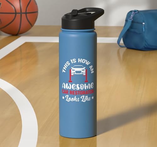 Awesome Car Restorator Oldtimer Cars Mechanic Stainless Steel Insulated Water Bottle - Image 7
