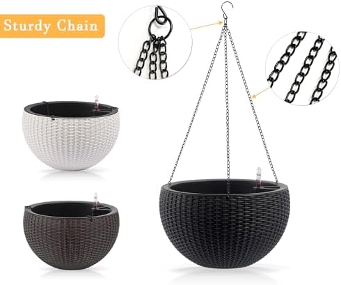 13.4 inch Self-Watering Hanging Planters, 13.4 Inch, Black, 2 - Image 6