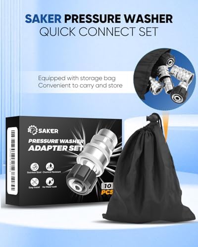 Saker Pressure Washer Hose Connector Set 10 PCS,Hose Adapter Set,Pressure Washer Connector Accessories,M22-14 Swivel to 3/8'' Quick Connect, 3/4" to Quick Disconnect,Quick Connect Set with Storage Bag - Image 6