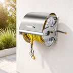 Garden Water Hose Reel with Hand Crank, 304 Stainless Steel Frame and Cover, Wall or Floor Installation, 50 m Capacity, Replaceable 1/2 Inch Hose for Garden and Patio 40m by Unknown