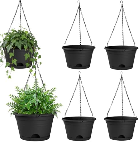 Nooulap 6 Pack Hanging Planters, 10 Inch Hanging Pots, Black by Nooulap