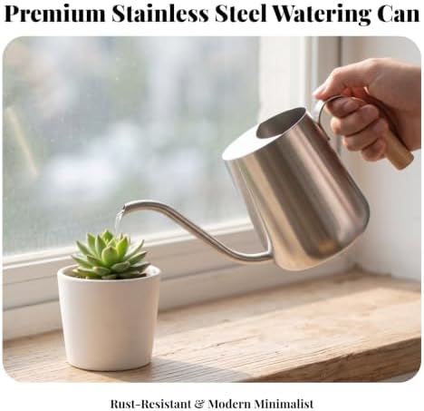 Small Long-Spout Watering Can, Brushed Stainless Steel - Image 2