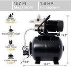 Shallow Well Pump 1.6 H P Water Pump with Pressure Tank 1000 GPH Irrigation Pump Stainless Steel Shallow Well Jet Pump 110V Water Pressure Booster Pump for Home (Black) - Image 2