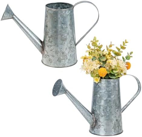MyGift Vintage Galvanized Metal Watering Can Vases for Flowers, Set of 2 by MyGiftHome