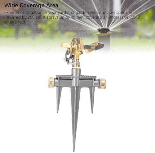 Lawn Sprinklers for Yard Large Area, 360 Degree Rotating Garden Sprinkler, 49FT Spray Distance Brass Nozzle, Heavy Duty Aluminum Spike Base for Orchard - Image 7