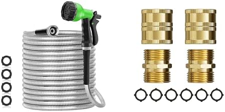 SPECILITE 75ft 304 Stainless Steel Garden Hose + Male to Male, Female to Female Hose Adapter by SPECILITE