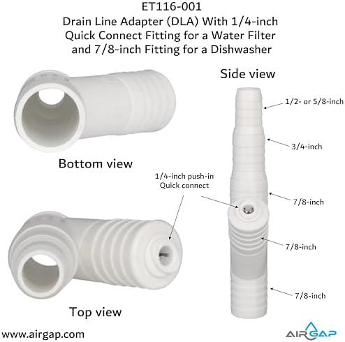 Drain Line Adapter (DLA) With 1/4-inch Quick Connect Fitting for a Water Filter and 7/8-inch Fitting for a Dishwasher (ET116-001, D-25QC, DLA-D) - Image 4