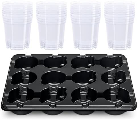 homenote 2 Pack 12 Cell Seed Starter Trays with 24 Clear 4 Inch Plant Pots by HOMENOTE