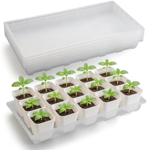 RooTrimmer 1020 Nursery Pot Trays 5 Pack, Transparent Plastic Flat Seed Starter Tray, Durable Square Seedling Starting Tray for Holding and Carrying Plant Pots (Clear) by RooTrimmer