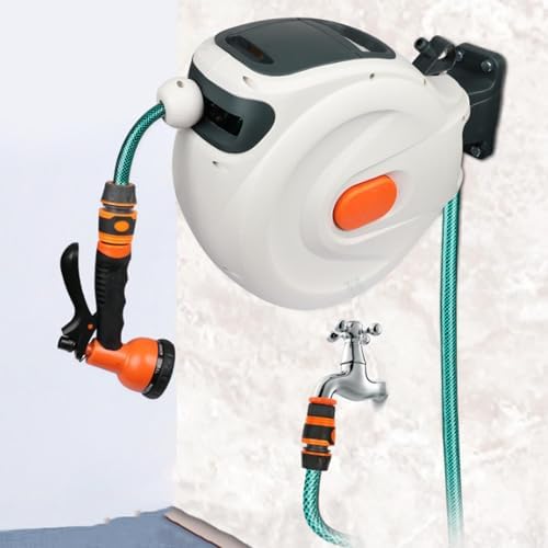 Haofy Retractable Garden Hose Reel, Plastic, Auto Rewind Hose System, 100 Ft Length, Heavy Duty High Pressure Sprayer for Garden Irrigation and Car Washing (10m) - Image 4