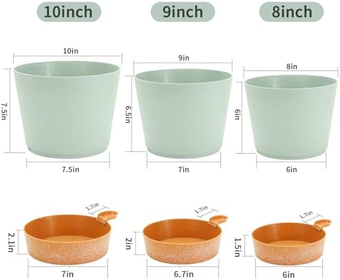 GARDIFE 10/9/8 inch Plant pots, planters for Indoor Plants, self Watering Plant Pot, Flower pots, Green - Image 2