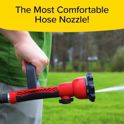 Pocket Hose Aqua Handle Nozzle, Ergonomic Grip, 9 Spray Patterns, Red - Image 2