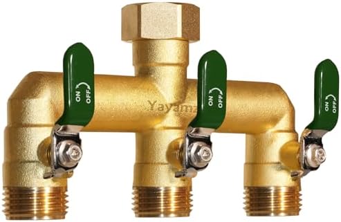 3-Way Garden Hose Splitter, Heavy-Duty Brass, 3/4" GHT, (Green) by Yayamz