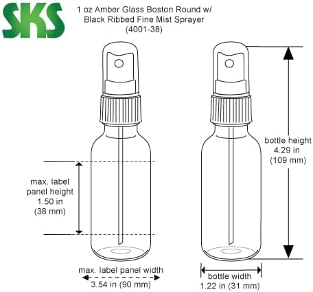 1 oz Amber Glass Round Bottles w/Black Fine Mist Sprayers - Image 2