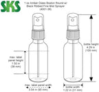 1 oz Amber Glass Round Bottles w/Black Fine Mist Sprayers - Image 2