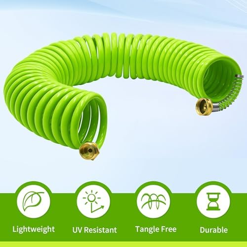 AUTOMAN Recoil Garden Water Hose 50 ft, EVA Curly Water Hose with Brass Connectors, Garden Hose Coil,Includes 7-Pattern Function Sprayer,Retractable,Corrosion Resistant Garden Coil Hose.Green - Image 4