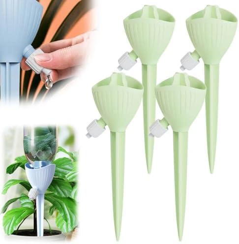Self Watering Spikes, 4/8 Pack Automatic Plant Waterer with Adjustable Valve, Drip Irrigation Stakes for Indoor & Outdoor Plants, Self Watering Insert Devices for Garden, Vacation (8, Green) by Spwejsr
