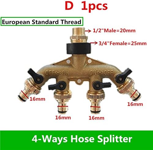 Lkq-Brass Adapter 4 Way Brass Tap Adaptor Hose Valve Manifold Hose Splitter Tap Adaptors Hose End Fittings Four Channel, 1PC, Garden Hose Connector(D) - Image 2