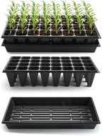 RooTrimmer 10 Pack 1020 Trays No Holes and 10 Pack 4.3" Deep 32 Cell Seed Starter Trays, 20" x 10" - Heavy Duty Plastic Nursery Flats for Seed Germination & Plant Propagation (10 Sets) by RooTrimmer