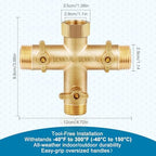 3 Way Hose Splitter, Solid Brass High Flow 3 Way Water Hose Splitter with Metal Handle, Heavy Duty Faucet Spigot Splitter with Shut off Valve, 3/4 Inch Garden Tap Splitter - Image 6