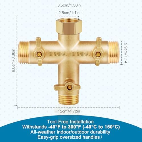 3 Way Hose Splitter, Solid Brass High Flow 3 Way Water Hose Splitter with Metal Handle, Heavy Duty Faucet Spigot Splitter with Shut off Valve, 3/4 Inch Garden Tap Splitter - Image 6