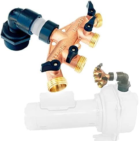 4-Port Hose Adaptor for Irrigation Pump, 1-1/2" Discharge, 4-Way Brass Hose Connector for Pond & Lake Pumps by Shore-Tech+Industries