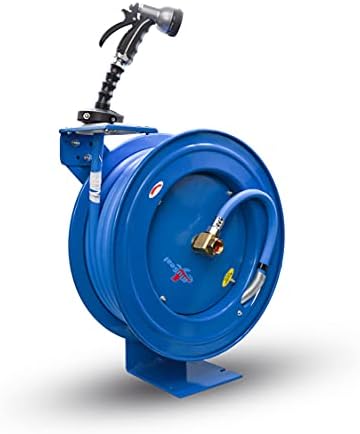BLUSEAL BSWR1250HRS Retractable Hose Reel with 1/2" x 50' Hot Water Rubber Hose, 6' Lead-in, Hose Reel Swivel Mount, 9 Pattern Spray Nozzle - Image 2