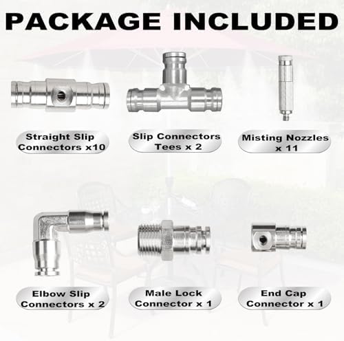 High-Performance Brass Patio Misting Kit – 11 Brass Anti-Drip Micro-Nozzles & 16 1/4″ Slip Connectors for High-Pressure Outdoor Cooling Misting (UNC 10/24, 0.012″ Precision Orifice, 280-1500 psi) - Image 4