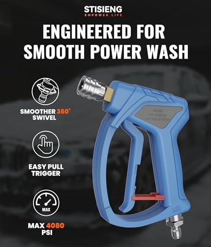 Short Pressure Washer Gun with 360° Swivel, High Pressure Stubby Power Washer Gun Kit with 5 Nozzle Tips, M22-14mm & 15mm Adapters, 3/8" QC for Car Wash Detailing & Cleaning (Blue) - Image 2