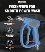 Short Pressure Washer Gun with 360° Swivel, High Pressure Stubby Power Washer Gun Kit with 5 Nozzle Tips, M22-14mm & 15mm Adapters, 3/8" QC for Car Wash Detailing & Cleaning (Blue) - Image 2