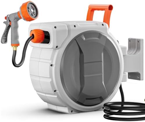 1/2 Inch x 84 Ft Wall Mounted Retractable Hose Reel, Grey by Anwick