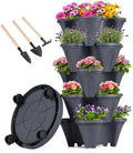 GameXcel Vertical Planter Tower - 5 Tier Stackable Garden Planters with Wheels and Tools Plant Pots for Strawberry Herb Flower and Vegetable Indoor Outdoor Use Dark Gray by GameXcel