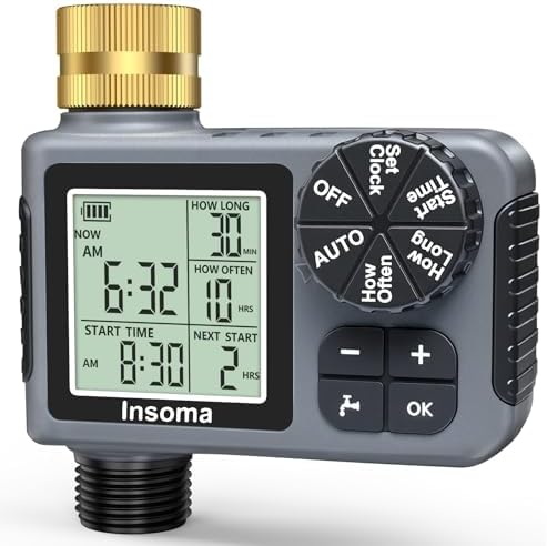 Sprinkler Timer with Brass Inlet, Water Timer for Garden Hose with Auto/Manual/Rain Delay Mode, Easy Setup Hose Timers for Lawn, Garden, Vacation Watering,1 Outlet by Insoma