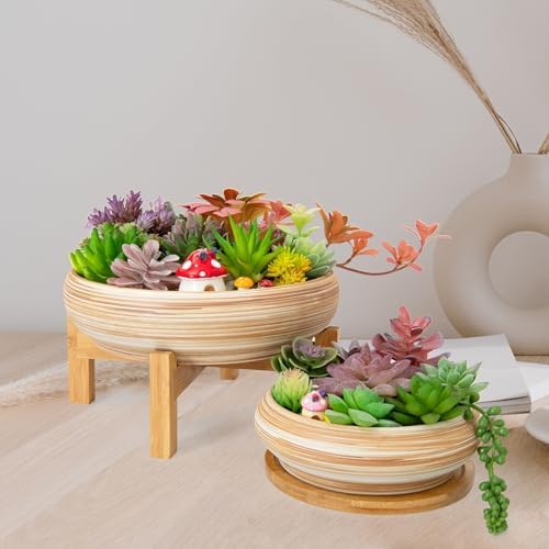 Succulent Pots, Large Plant Pots Ceramic Bonsai Pots with Drainage Tray - Image 4