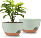 Vanslogreen Plant Pots 12inch Self Watering Pots, Set of 2 Plastic Planters with Drainage Holes and Saucers, Flower Pots for Indoor Outdoor Plants (Green) by Vanslogreen