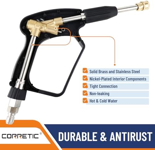 Short Pressure Washer Gun with Swivel,5000 PSI Max, 3/8" Plug & 1/4" Quick Connect Outlet, Power Washer Gun Compatible with Foam Cannon for Car Wash, 5 Spray Nozzle Tips, M22 14mm Fitting - Image 4