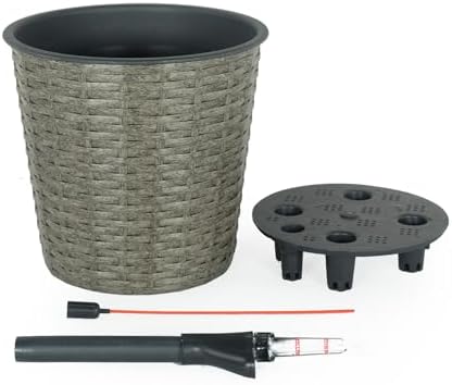 2-Pack Self-Watering Wicker Planters, 13.4 Inch, Gray - Image 5