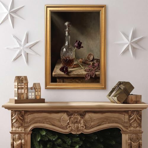 Gold Vintage Framed Still Life Decanter and Tulip Wall Art Print - Image 4