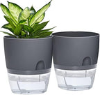 Self Watering Planter for Indoor Plants, 2 Pack 9.3 Inch Flower Pot Modern Decorative Plastic Planter with Extra Large Water Storage for All House Plants, Flowers, Herbs(Gray) by ETGLCOZY