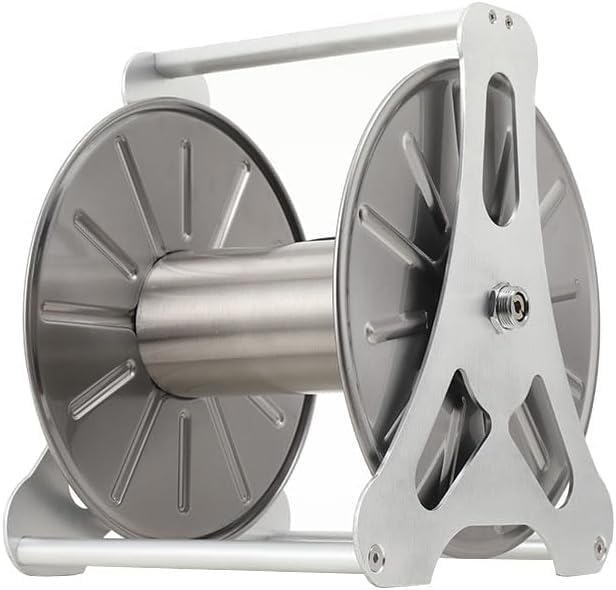 1/2in Stainless Steel Garden Hose Holder Kit, Wall Mounted Garden Hose Reel 50m Capacity Water Hose Storage Rack With 360° Rotatable Handle For Home Garden Lawn Silver #003 - Image 6
